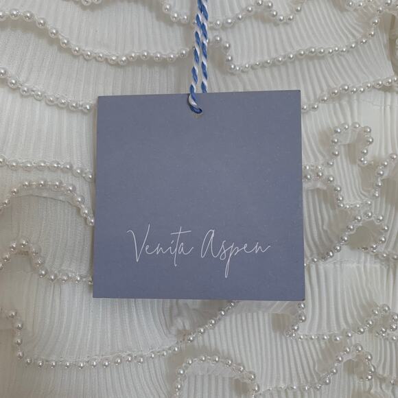 NWT Gianni Binni X Venita Aspen Odette Plisse Pearl Trim Strapless Sheath Dress - Picture 11 of 16